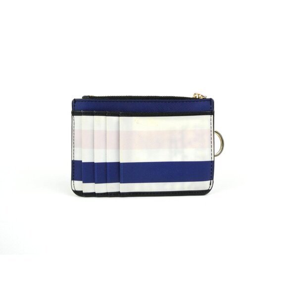 Kate Spade New York Striped Card Holder Wallet W/ Zipper & Keyring - Picture 2 of 13